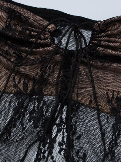 Lace Stitching Wrapped Bandeau Top & Sheath Midi Skirt Coord Set