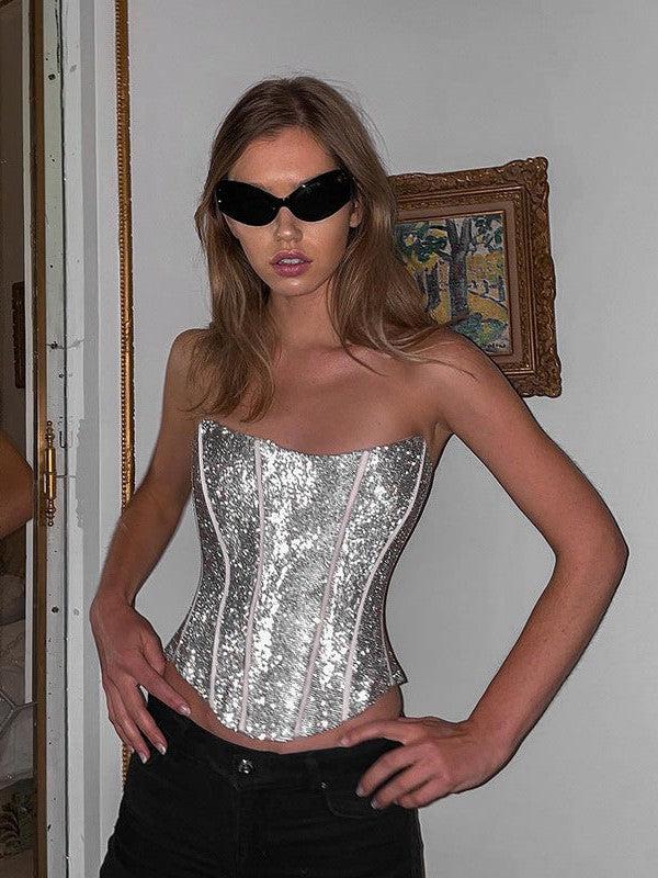 Cinched Shiny Boning Corset Tube Top