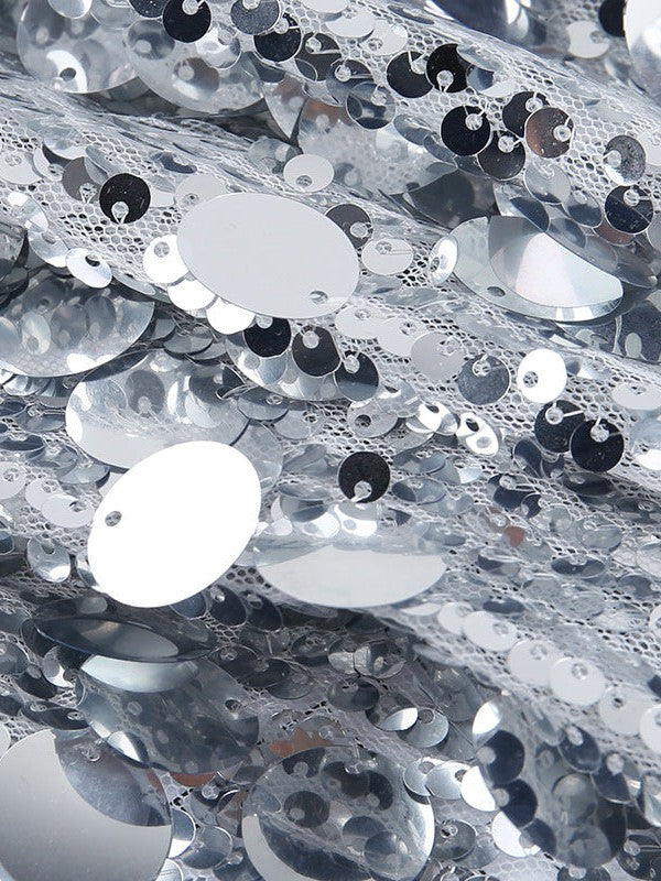 Square Neck Sequins Full Sleeve Backless Split Dress