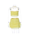 Yellow Mesh Stitching Bandeau Top & Two Piece Skirt Coord Set