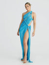 Oblique Shoulder Cutout Slim Sheath High Slit Maxi Dress