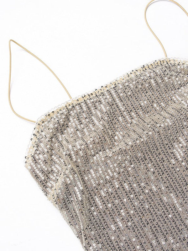 Knitted Tube Top Sleeveless Casual Sequin Strap Dress
