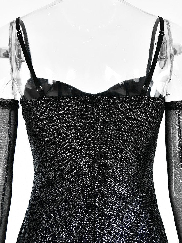 Mesh Silver Strap Tube Top Backless Hip Dress