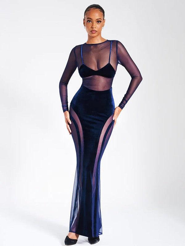 Long Sleeve Mesh Bralette See Through Sheath Dress