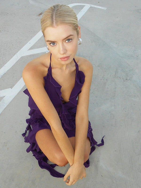 Halterneck Backless Slim Fit Irregular Asymmetric Dress Women