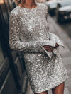 Sequins Atmosphere Shiny Backless Long Sleeves Dress