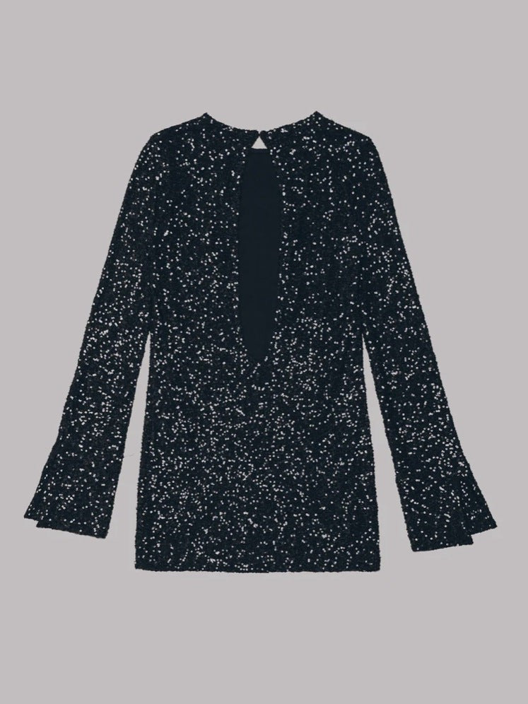 Sequins Atmosphere Shiny Backless Long Sleeves Dress