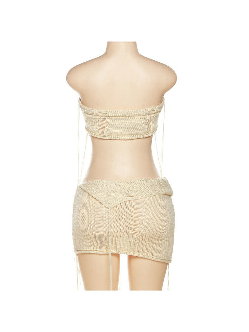 Bandeau Knitted Top & High Waist Sheath Skirt Coord Set