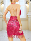 Sequins Halterneck Backless Tassel Dress