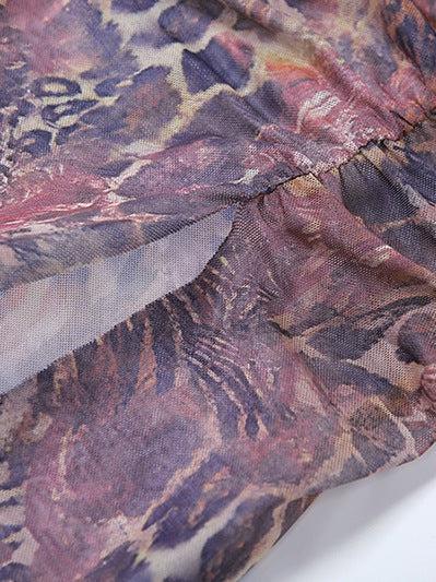 Cutout Suspender Ear Print Cropped Maxi Dress