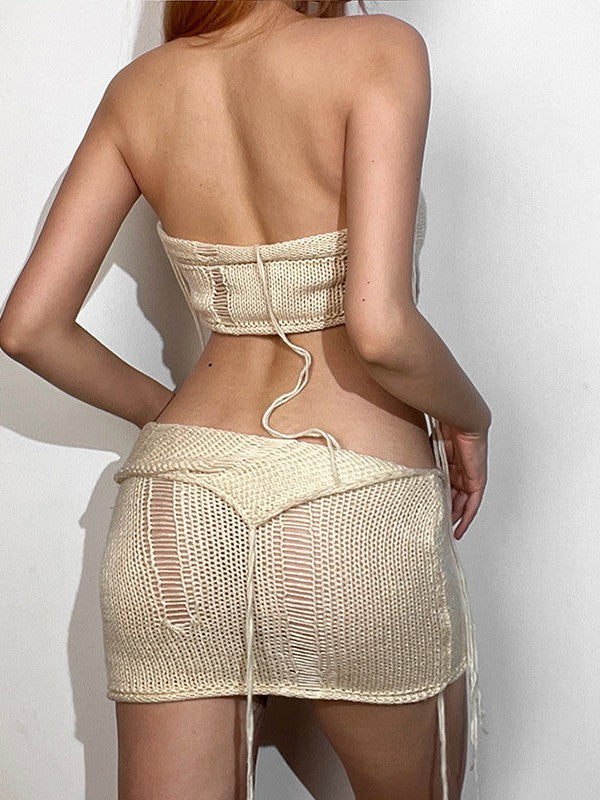 Bandeau Knitted Top & High Waist Sheath Skirt Coord Set