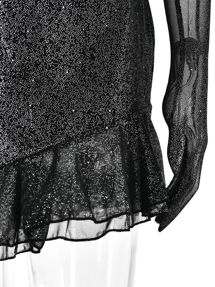 Mesh Silver Strap Tube Top Backless Hip Dress