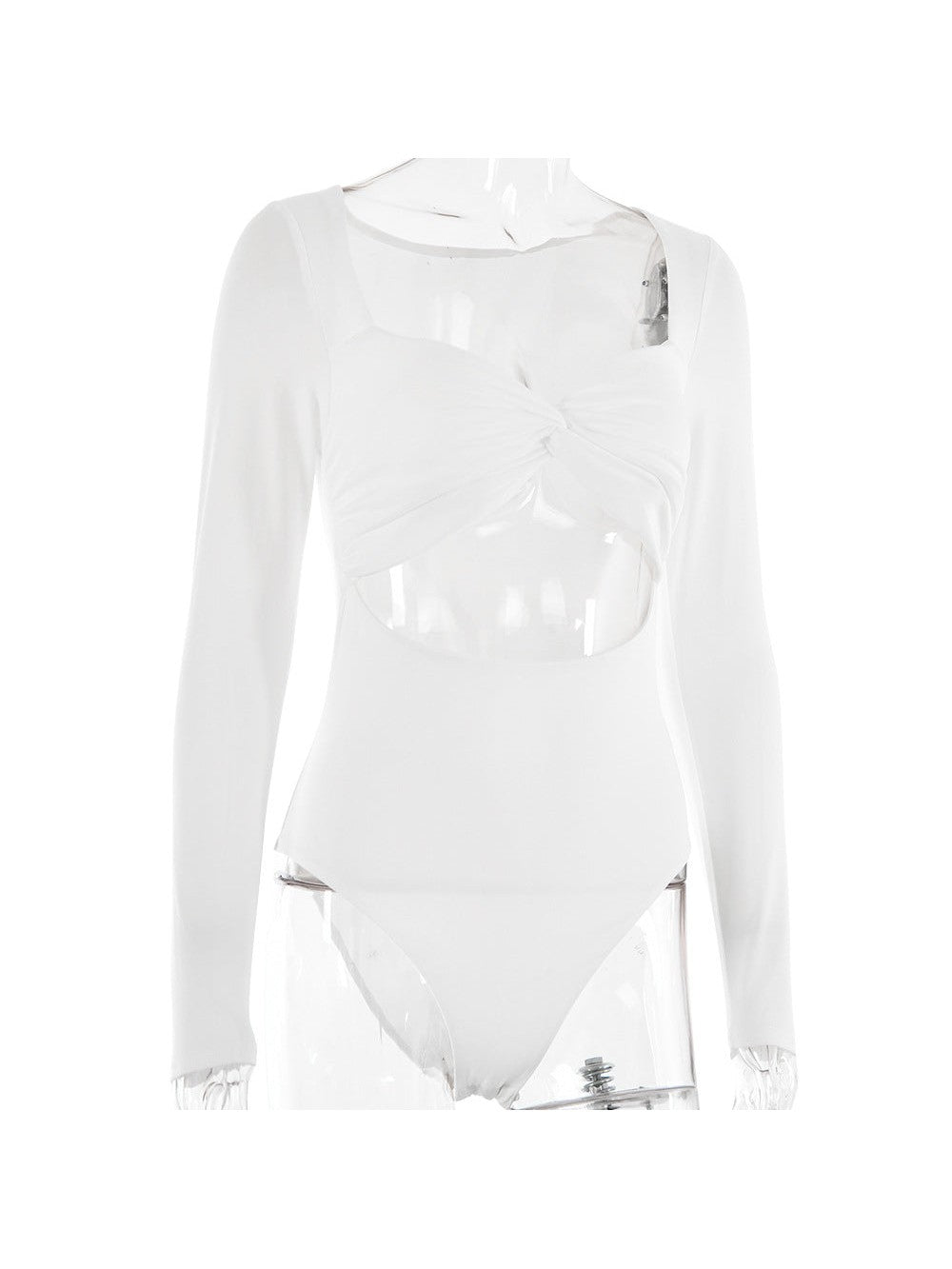 V Neck Long Sleeve Hollow Out Cutout Cropped Bodysuit