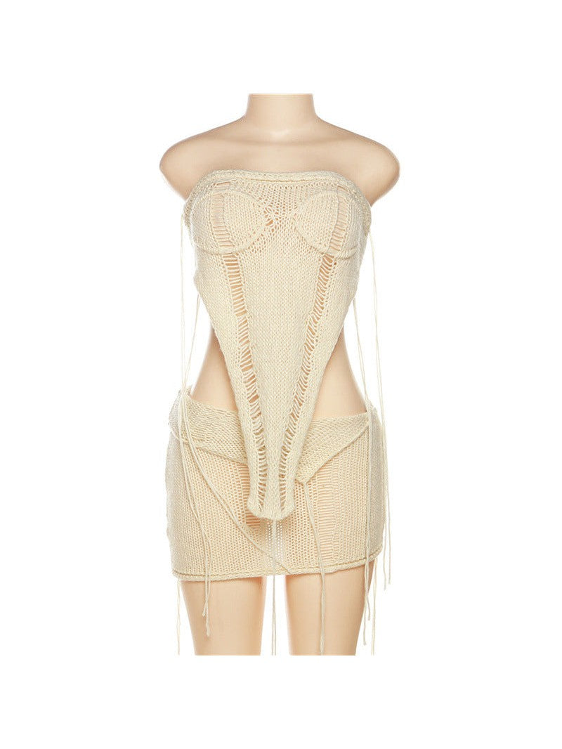 Bandeau Knitted Top & High Waist Sheath Skirt Coord Set