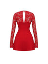 Square Neck Lace Stitching Long Sleeve Tied Chest Wrapped Dress