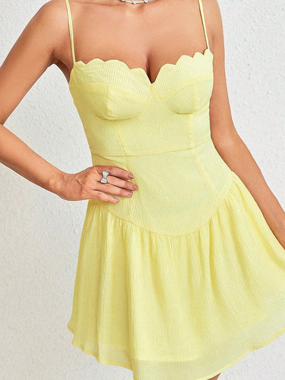 Yellow Lace Backless Slip Dress
