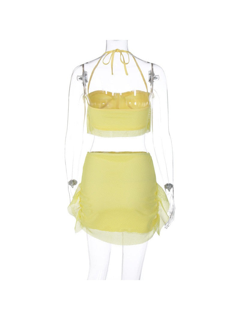 Elli Yellow Mesh Top & Two Piece Skirt Coord Set