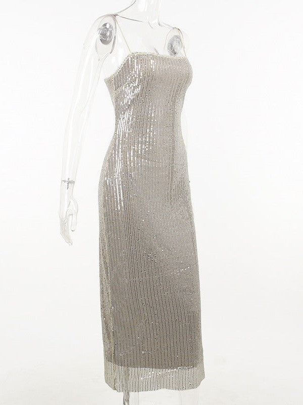 Knitted Tube Top Sleeveless Casual Sequin Strap Dress