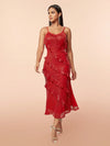 Red Ruffles Sequins Backless Maxi Dress