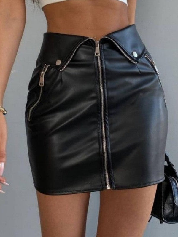 Faux Leather Zipper Skirt