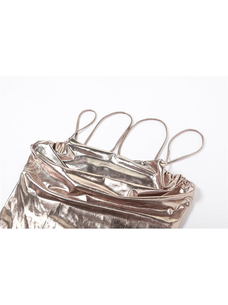 Metallic Suspenders Off the Shoulder Slim Sheath Dress