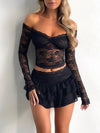 Lace Full Sleeves Crop Top & Short Skirt Coord Set