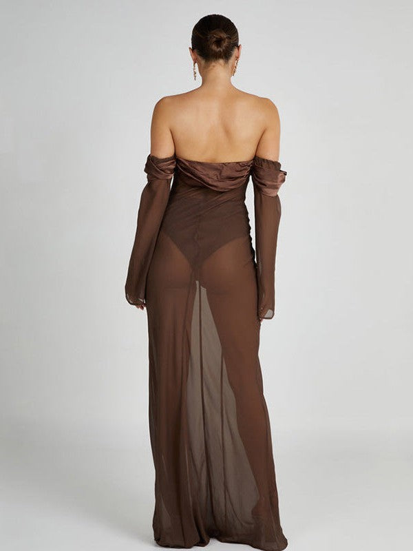 Off Shoulder Tube Long Sleeve See through Maxi Dress Off Shoulder Tube Long Sleeve See through Maxi Dress