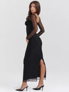 Black Spaghetti Strap Backless Tight Split Maxi Dress