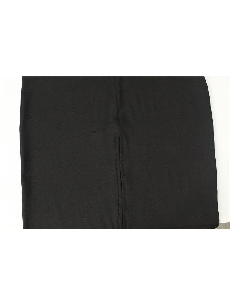 Full Sleeves Backless Pure Slit Midi Dress with Zipper