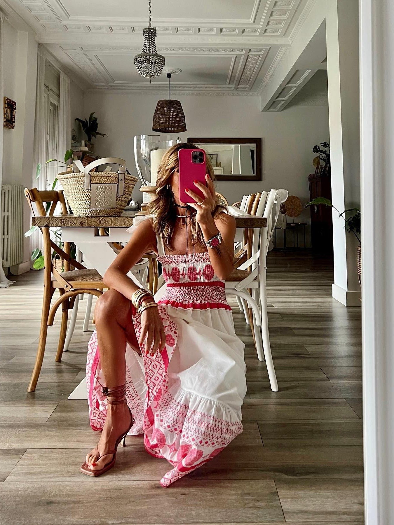 Summer Lace Printing Sweet Elastic Bohemian Maxi Dress