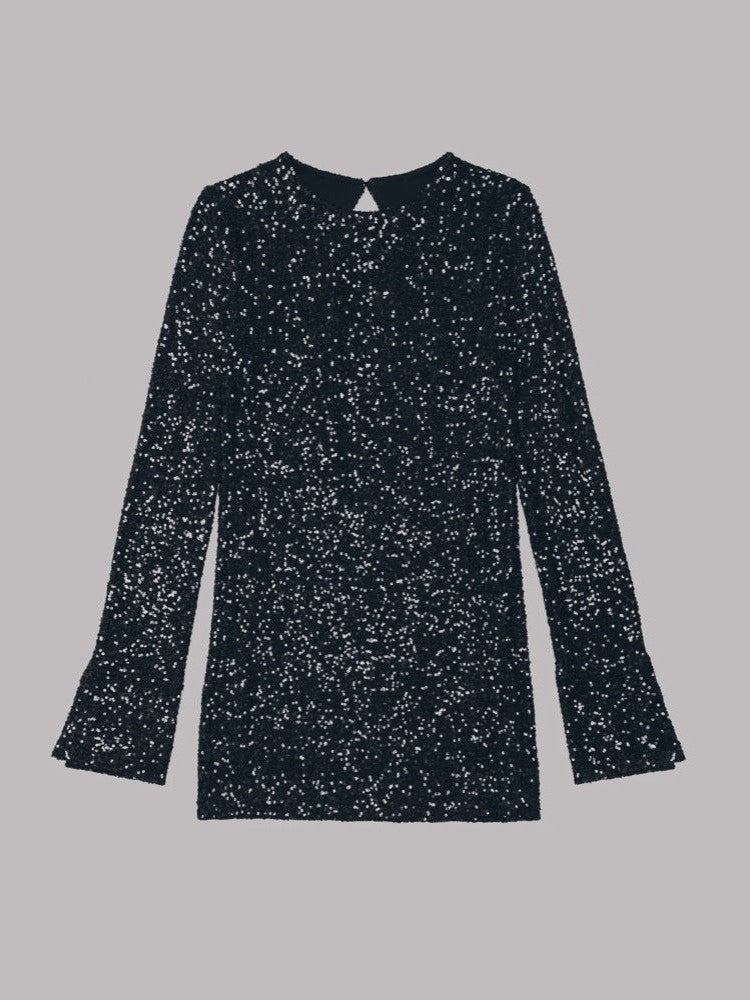 Sequins Atmosphere Shiny Backless Long Sleeves Dress