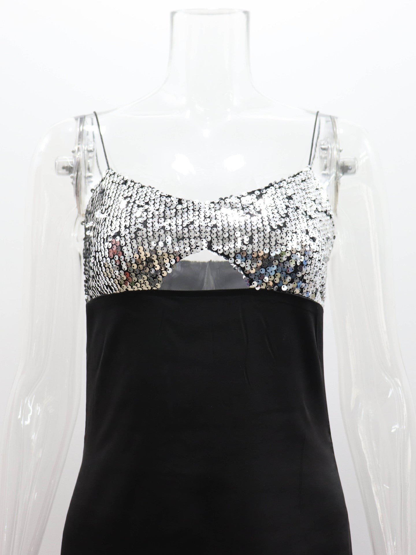 Hollow Out Sequins V Neck Backless Maxi Dress