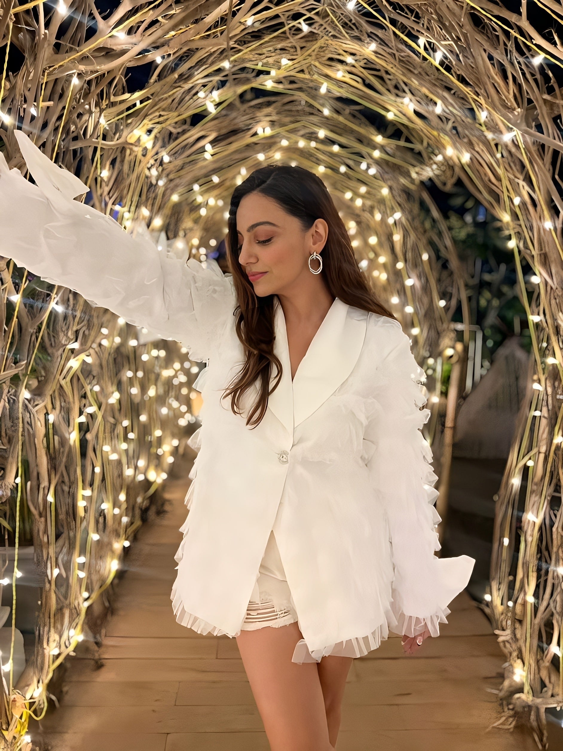 White Ruffles Blazer Dress