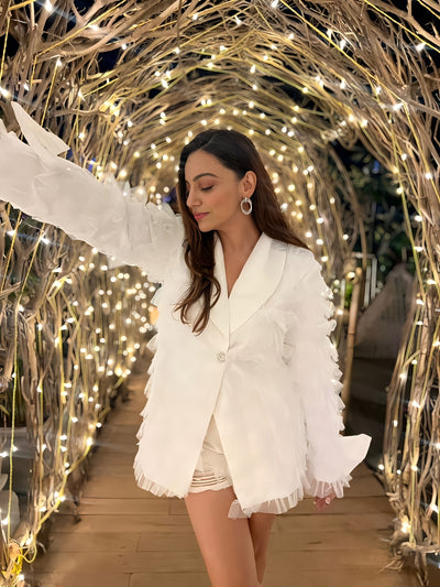 White Ruffles Blazer Dress