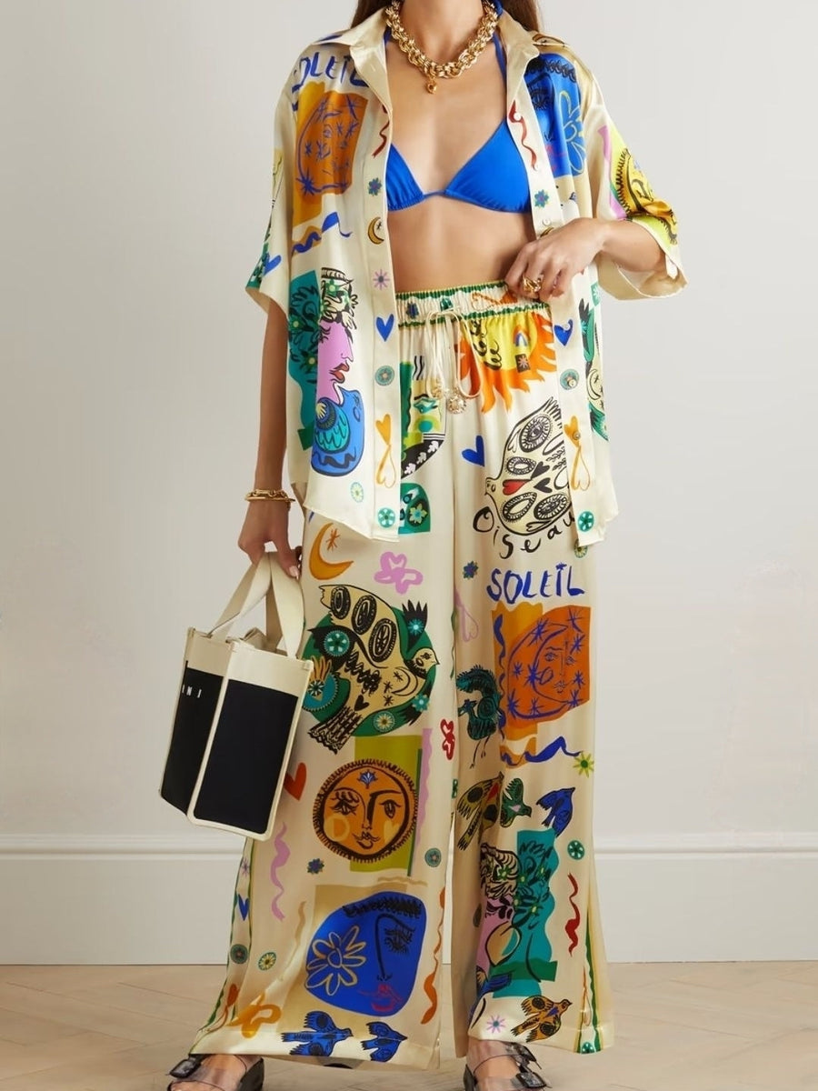 Abstract Print Shirt & Pants Co-ord Set