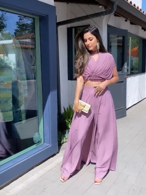 Pink Studded Crop Top & Palazzo Pants Satin Co-Ord Set