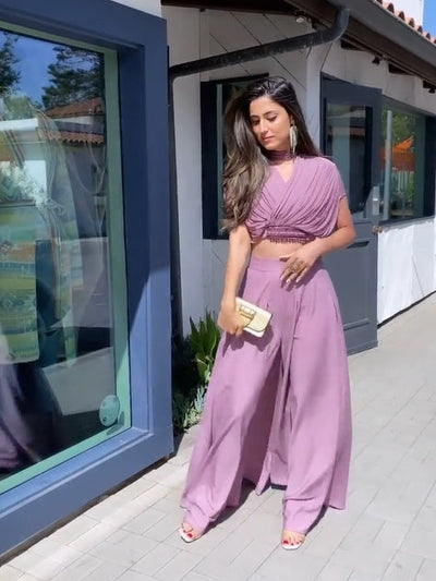 Pink Studded Crop Top & Palazzo Pants Satin Co-Ord Set