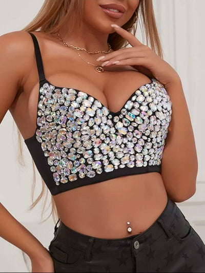 Studded Stone Push Up Bralette Bustier Top