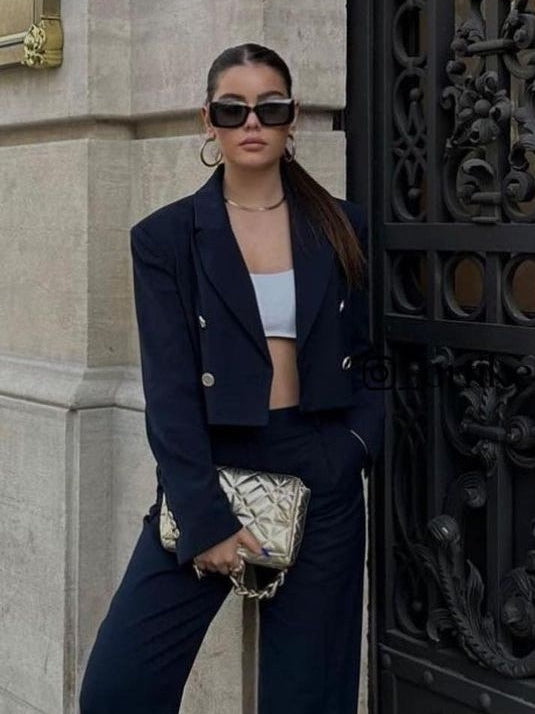 Crop Blazer & Wide Leg Pants Coord Set