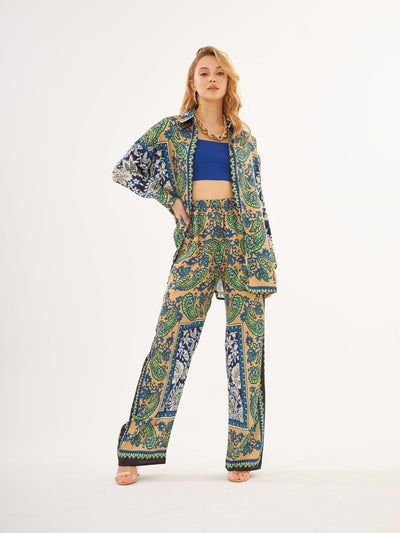 Floral Print Soft Satin Shirt & Pants Co-ord Set