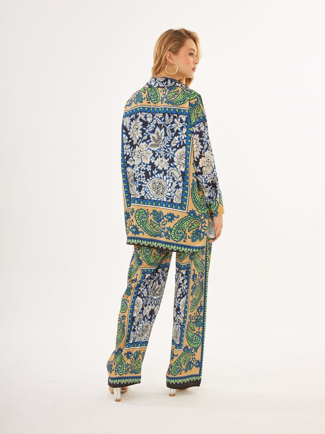 Floral Print Soft Satin Shirt & Pants Co-ord Set