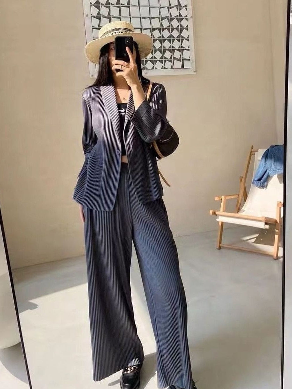 Pleated Blazer & Pants Co-ord Set