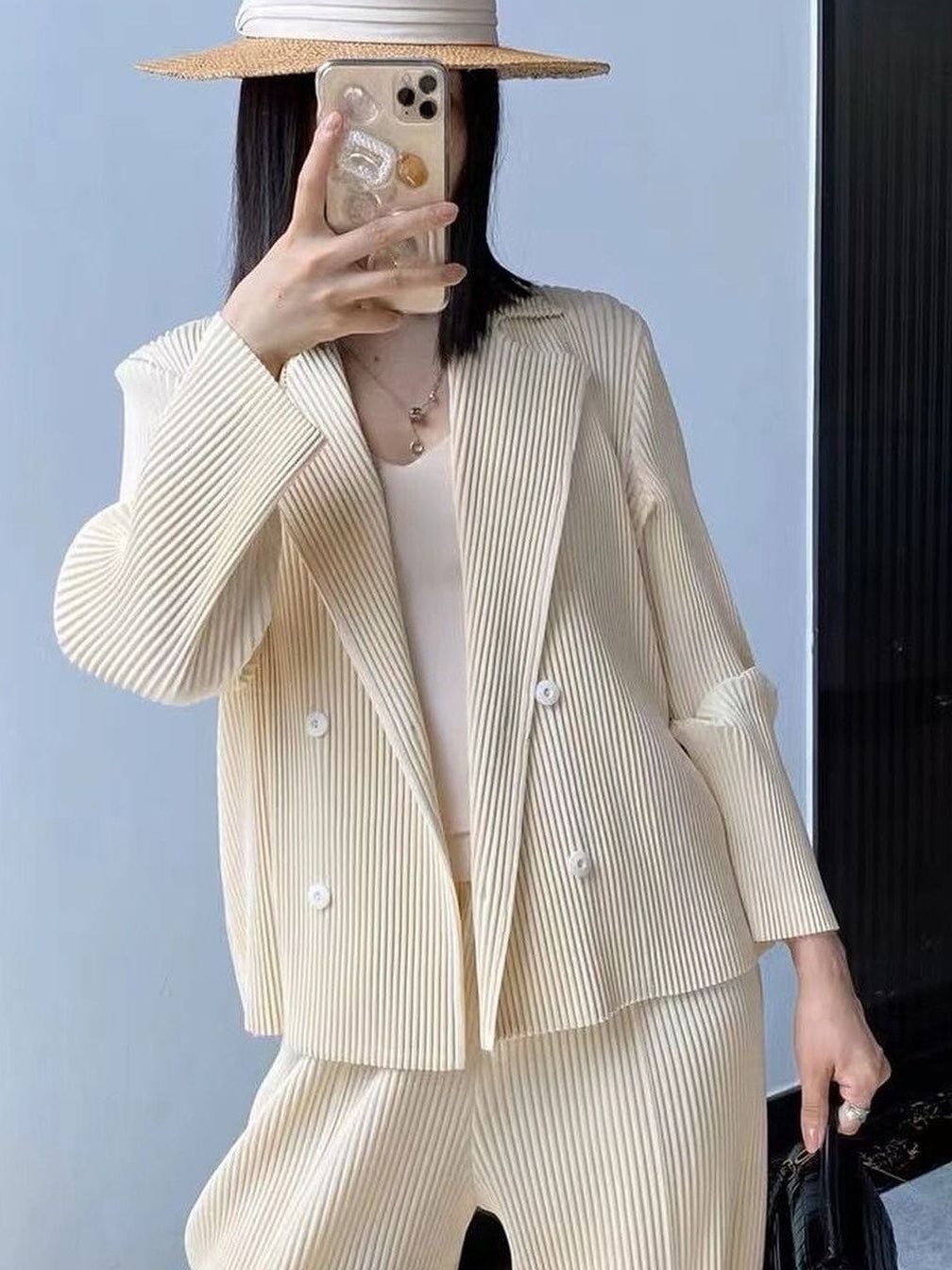 Pleated Blazer & Pants Co-ord Set