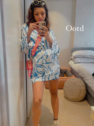 White Satin Shirt & Skirts Coord Set