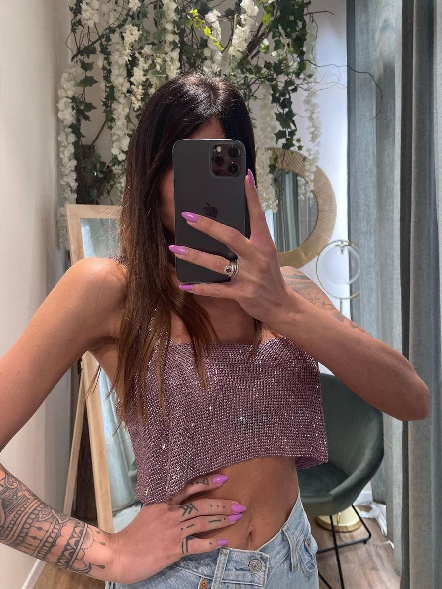 Rhinestone Sparkling Backless Crop Top