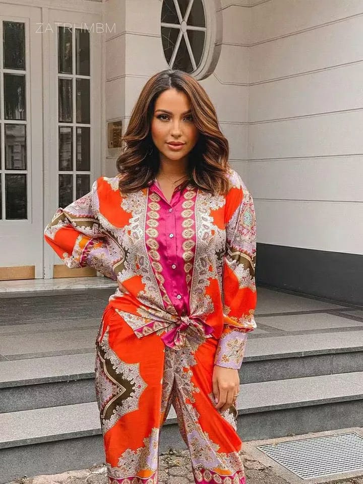 Satin Printed Shirt & Pants Co-ord Sets