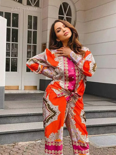 Satin Printed Shirt & Pants Co-ord Sets