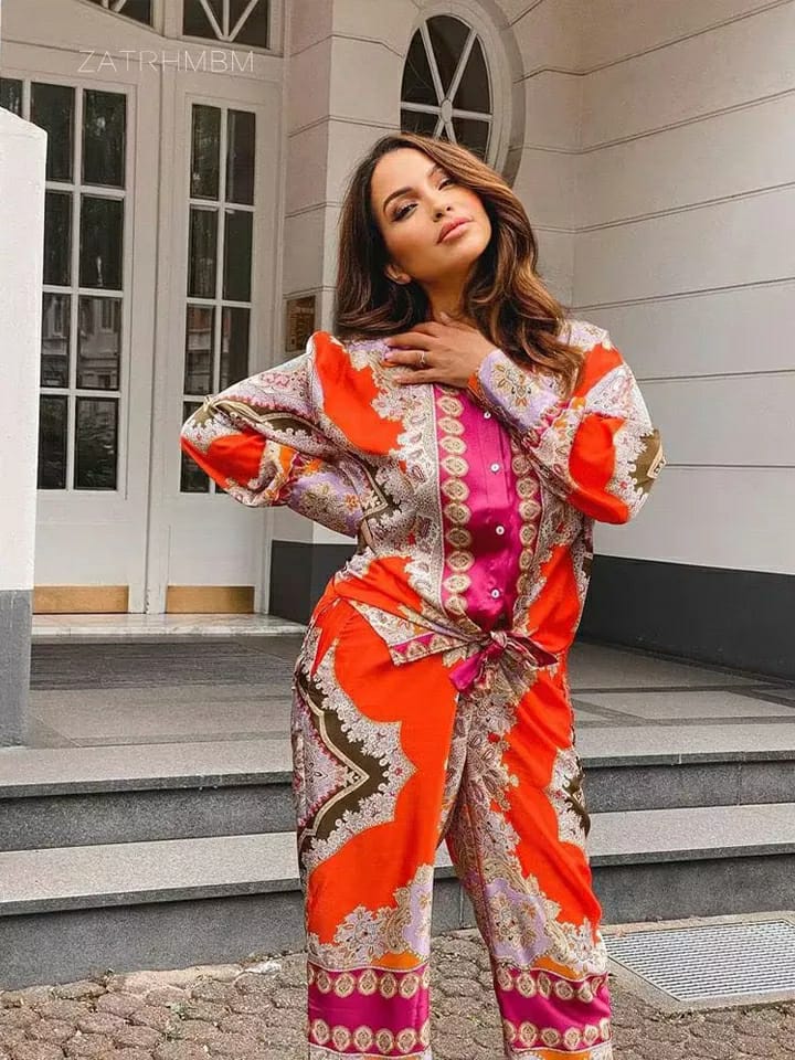 Satin Printed Shirt & Pants Co-ord Set