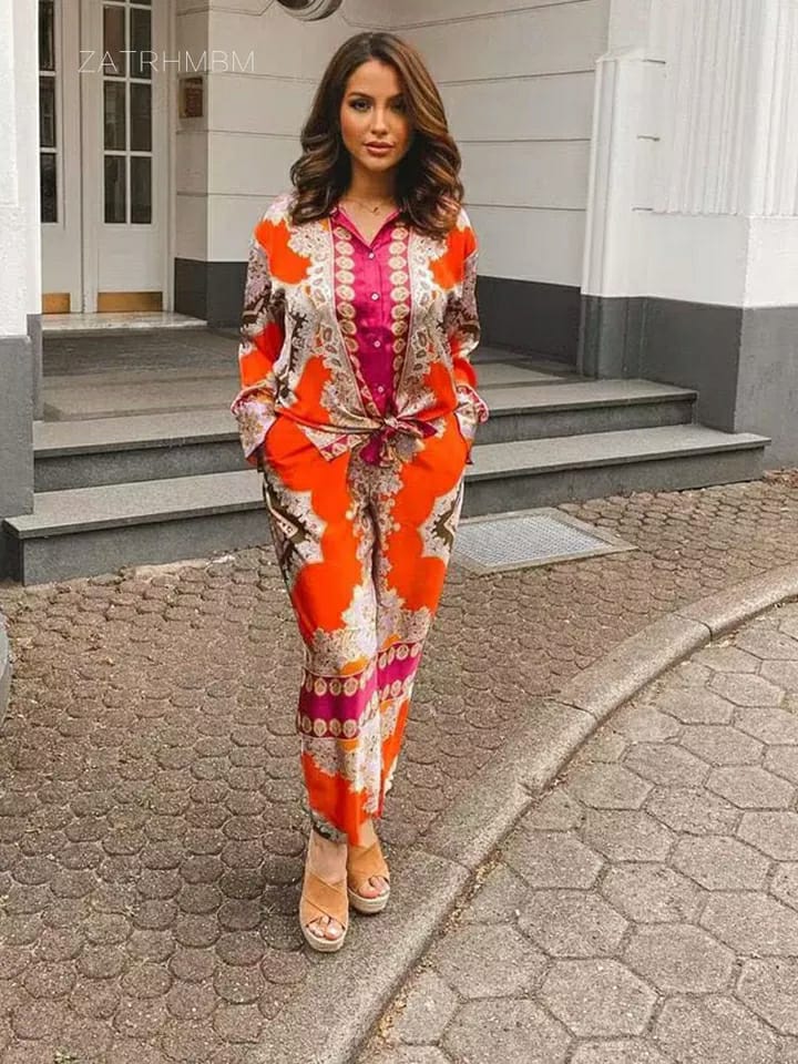 Satin Printed Shirt & Pants Co-ord Set