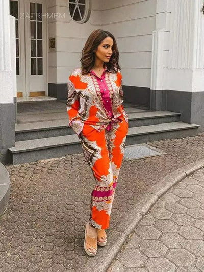 Satin Printed Shirt & Pants Co-ord Sets